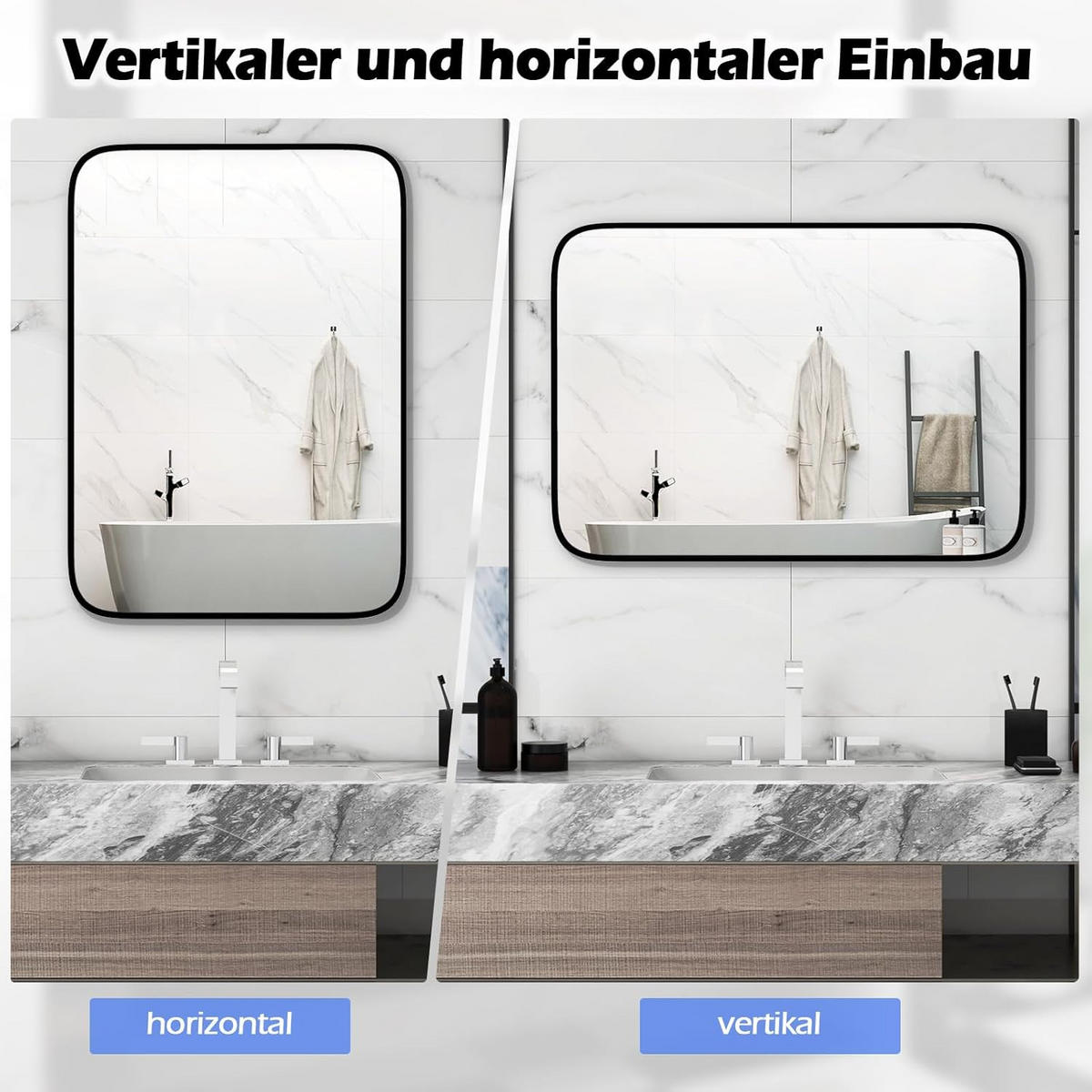 WANDSPIEGEL rechteckig schwarz - Schwarz, Glas (50/2/70cm) - COSTWAY