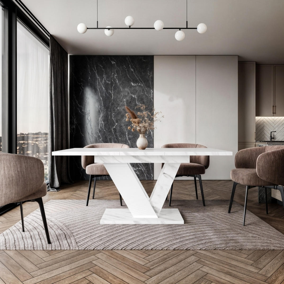 ESSTISCH Bianco Weiß Marmoptik Ausziehbar 120 - 160 cm - Weiß, Holzwerkstoff (120/80/76cm) - PROSPERO