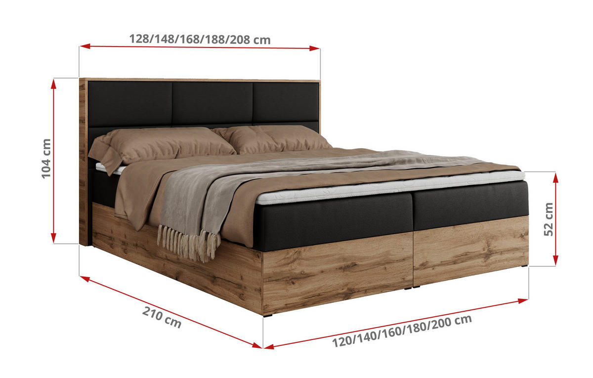 BOXBETT ALBERO 2 - 120/200 Schwarz Kunstleder - H3 - Schwarz, Holz/Textil (120/200cm) - MKS