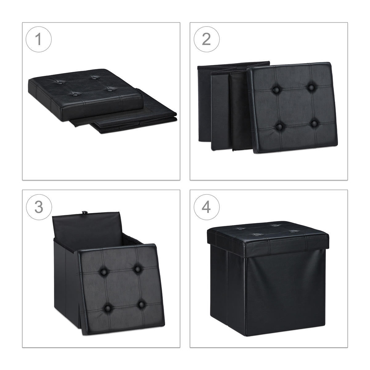 SITZHOCKER - Schwarz, Holzwerkstoff/Kunststoff (37/38/37cm) - Relaxdays