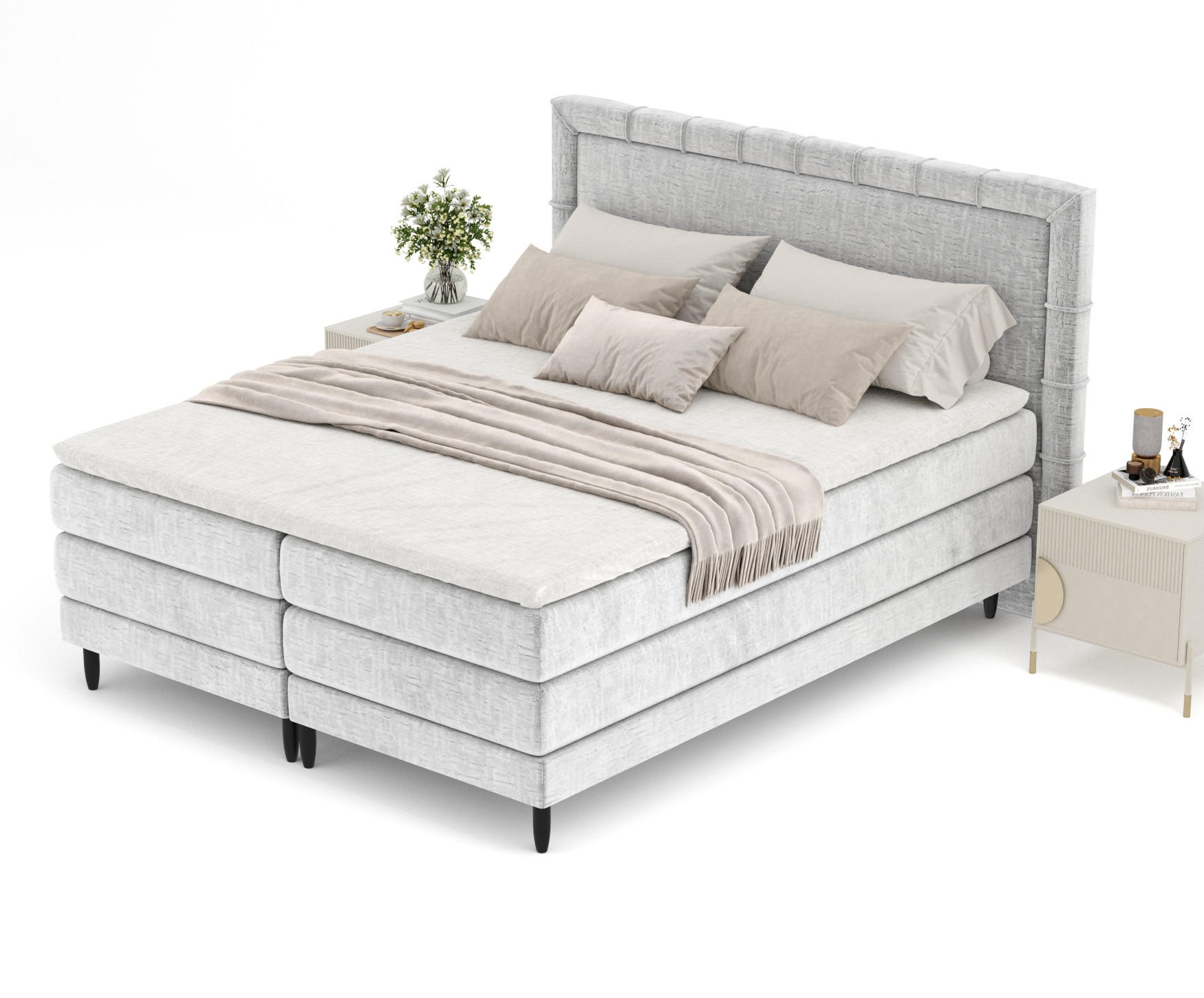 BOXSPRINGBETT Rimini Hellgrau 160/200 cm mit Matratze und Topper - Hellgrau/Schwarz, Holz/Holzwerkstoff (160/200cm) - Maison de Reve