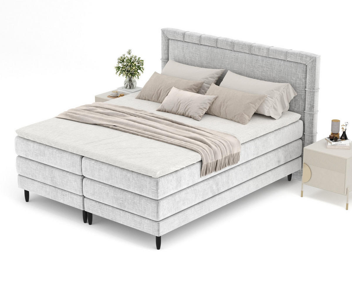 BOXSPRINGBETT Rimini Hellgrau 180/200 cm mit Matratze und Topper - Hellgrau/Schwarz, Holz/Holzwerkstoff (180/200cm) - Maison de Reve