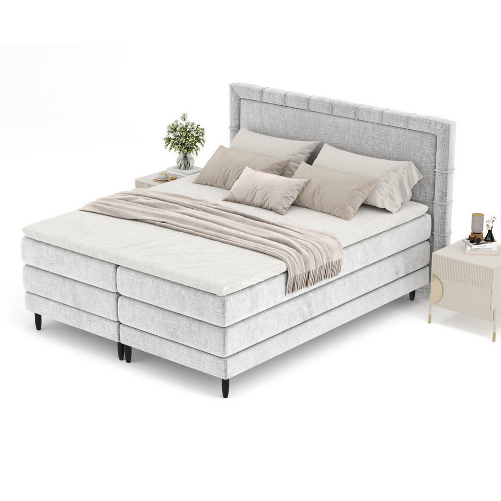Thumbnail - Maison de Reve Boxspringbett, Hellgrau, Textil, Buche, Kiefer, H3, Höhe ca. 36 cm, 140x200 cm, Oeko-Tex® Standard 100, F...