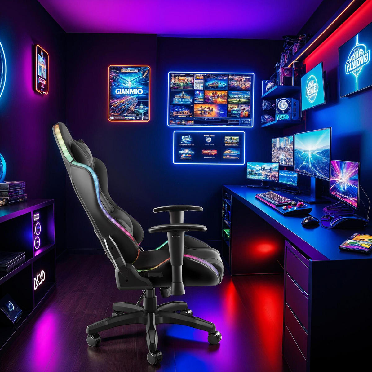 GAMINGSTUHL Tartaros,dicke Polsterung, Belastbarkeit 120 kg,schwarz/schwarz - Schwarz, Textil (66.5/126/69cm) - tectake
