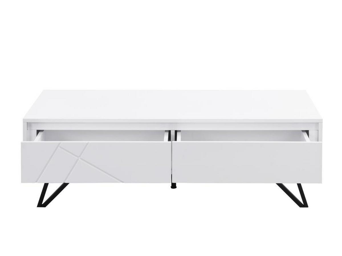 COUCHTISCH mit 2 Schubladen & LED-Beleuchtung aus MDF - Weiß lackiert - SALIANO - Weiß, Holz (120/60/38cm) - Vente-Unique