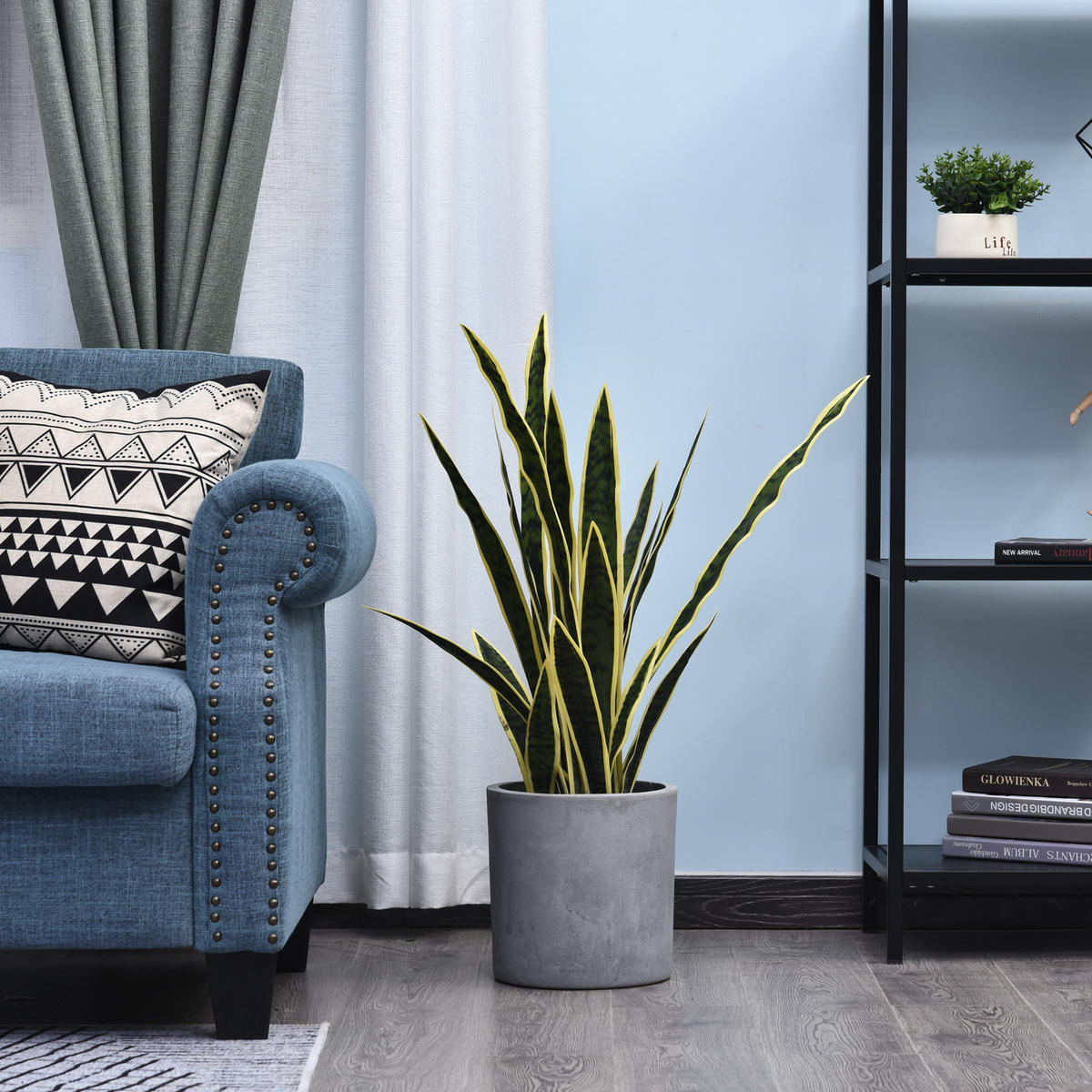 KUNSTPFLANZE Schlangenpflanze aus PE Zement Grün - Schwarz/Grün, Kunststoff (77cm) - Outsunny