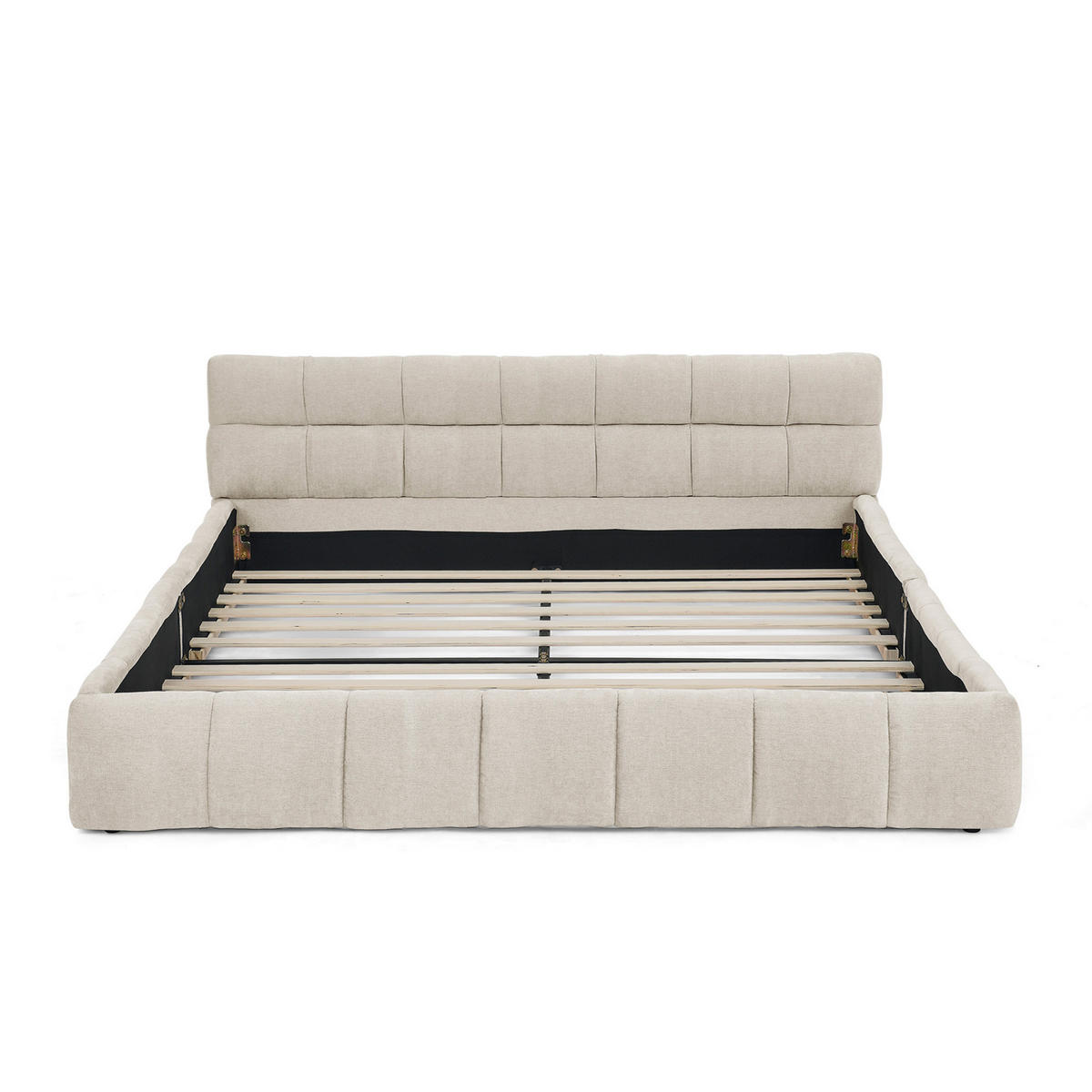 POLSTERBETT 140/200 cm DE-03789, mit Chenille-Bezug und Eukalyptus-Eisengestell, in Beige - Beige, Holz (140/200cm) - ComfortXL