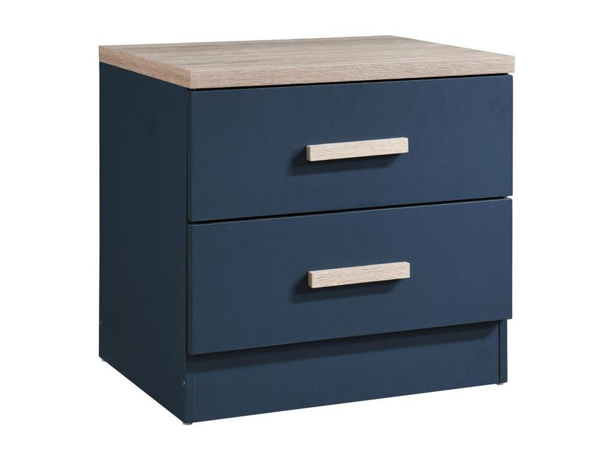 2ER-SET Nachttische mit 2 Schubladen - Blau & Holzfarben - SKAIDO - Blau, Holz (40/50/50cm) - Vente-Unique