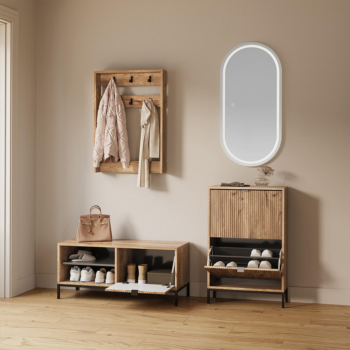 GARDEROBE Aterno Viking Oak Set, 3 Teile - Eichefarben, Holzwerkstoff (100/45/40cm) - Livinity®
