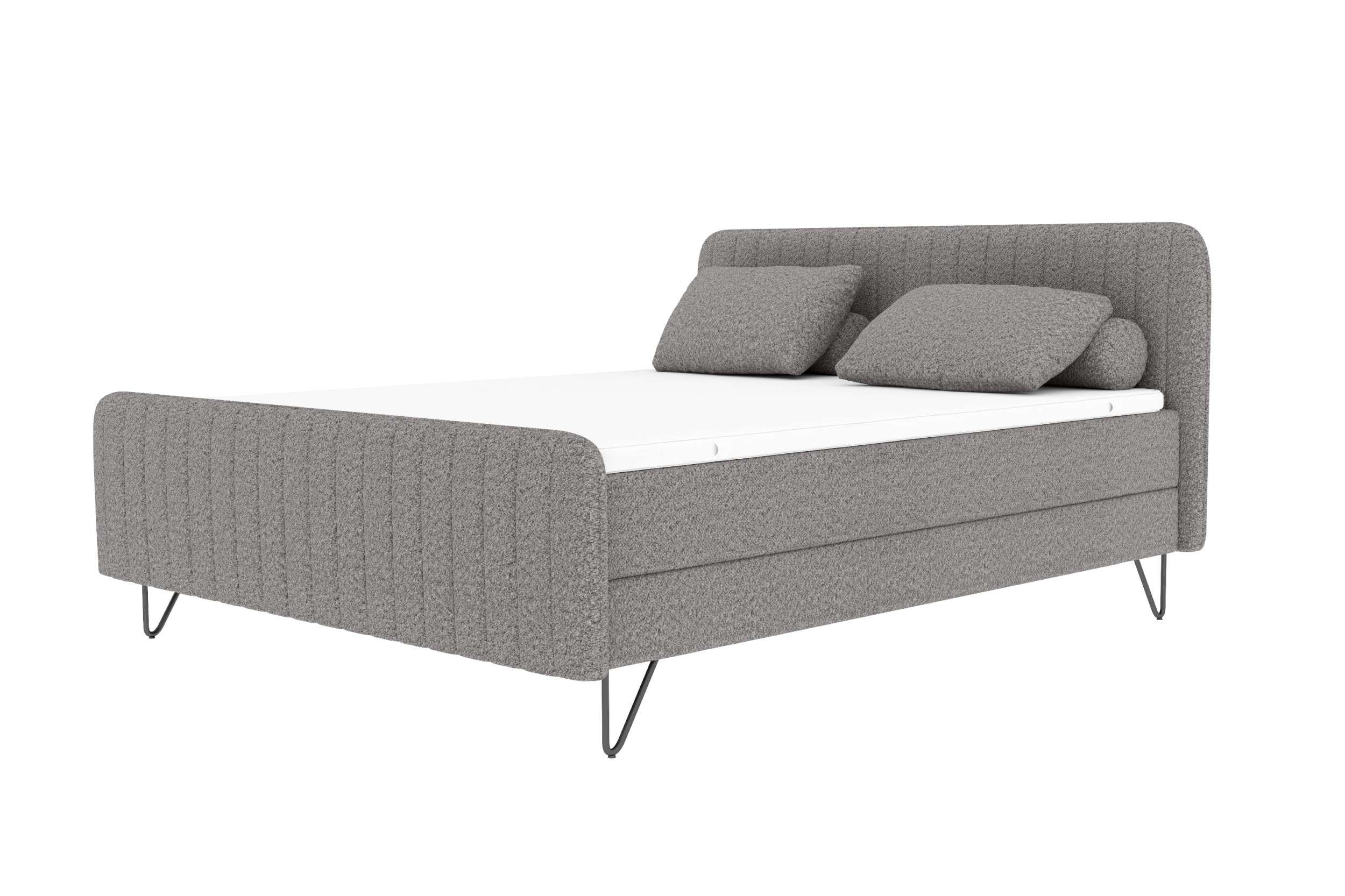 BOXSPRINGBETT LUCIO Bouclé-Stoff Grau 180/200 cm - Schwarz/Grau, Textil/Metall (180/200cm) - 99rooms