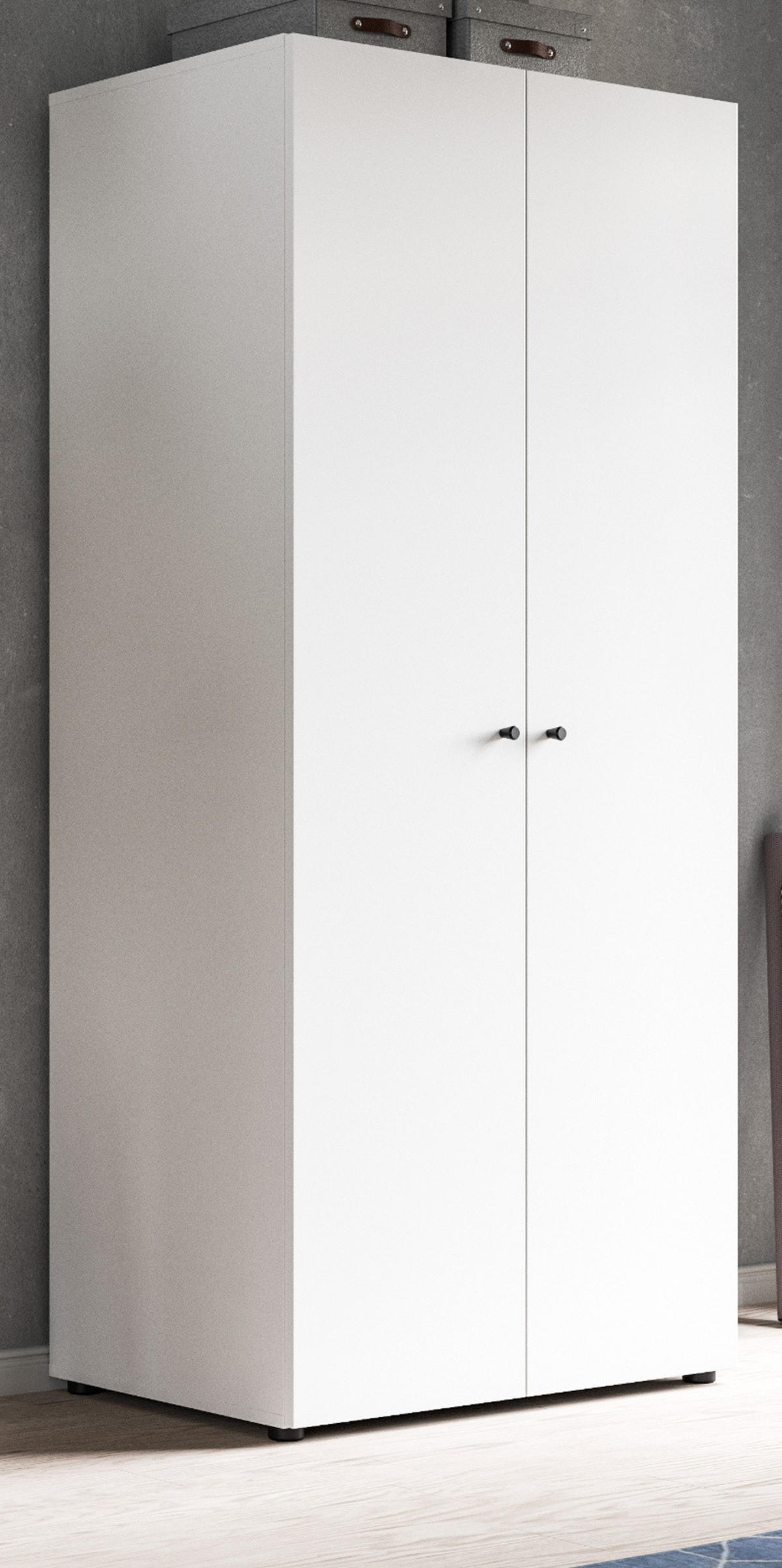 KLEIDERSCHRANK weiß 2-türig 80 cm, Drehtürenschrank mit zusätzlichen Einlegeböden - Schwarz/Weiß, Holzwerkstoff/Kunststoff (80/176/51cm) - Inn.Furn