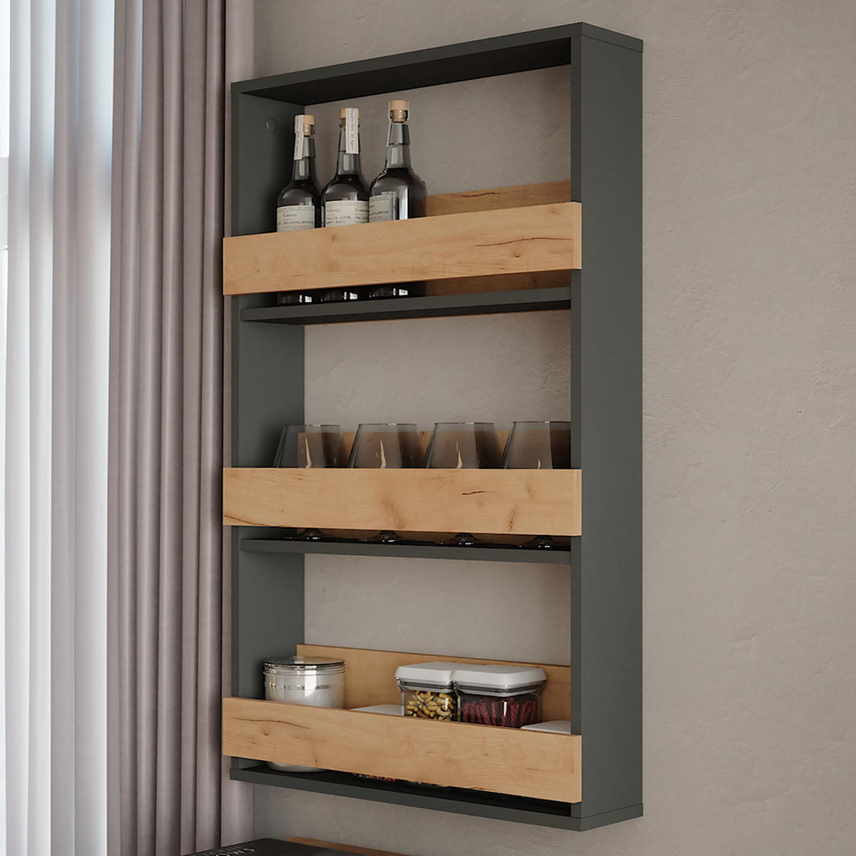 STOJAN NA SKLENIČKY NA VÍNO Repose Zlatý dub power/antracit - medově dubová/antracitová, kompozitní dřevo (60/98/15.1cm) - Vicco