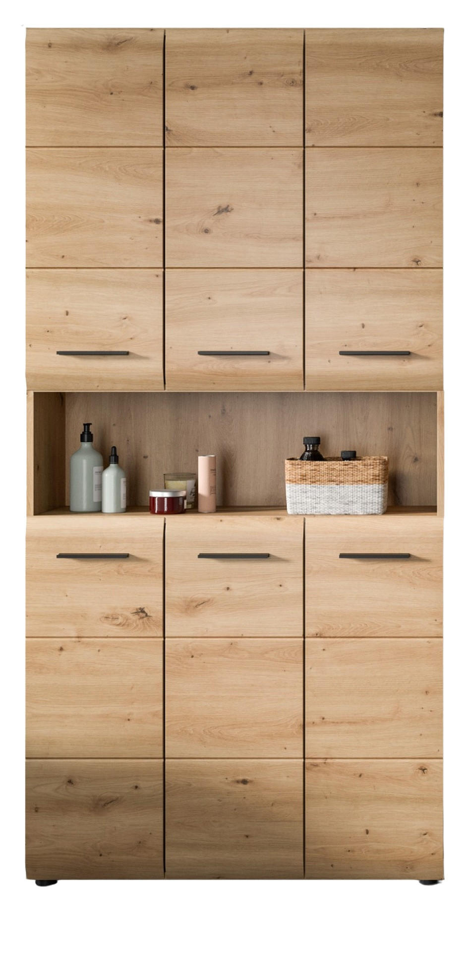 HOCHSCHRANK Artisan Eiche, Badschrank Mehrzweckschrank 90 x 185 cm, Cover - Schwarz/Eiche Artisan, Holzwerkstoff/Kunststoff (90/185/30cm) - Inn.Furn