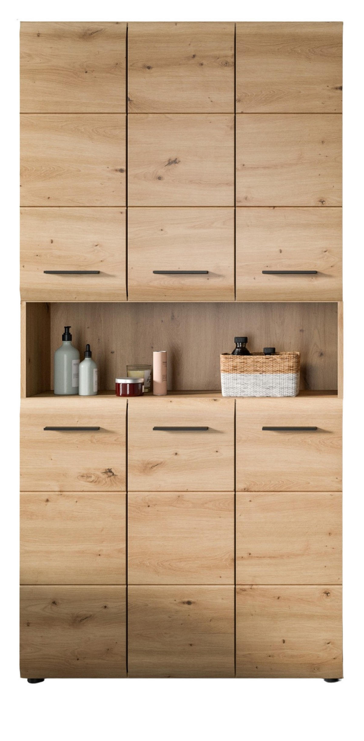 HOCHSCHRANK Artisan Eiche, Badschrank Mehrzweckschrank 90 x 185 cm, Cover - Schwarz/Eiche Artisan, Holzwerkstoff/Kunststoff (90/185/30cm) - Inn.Furn