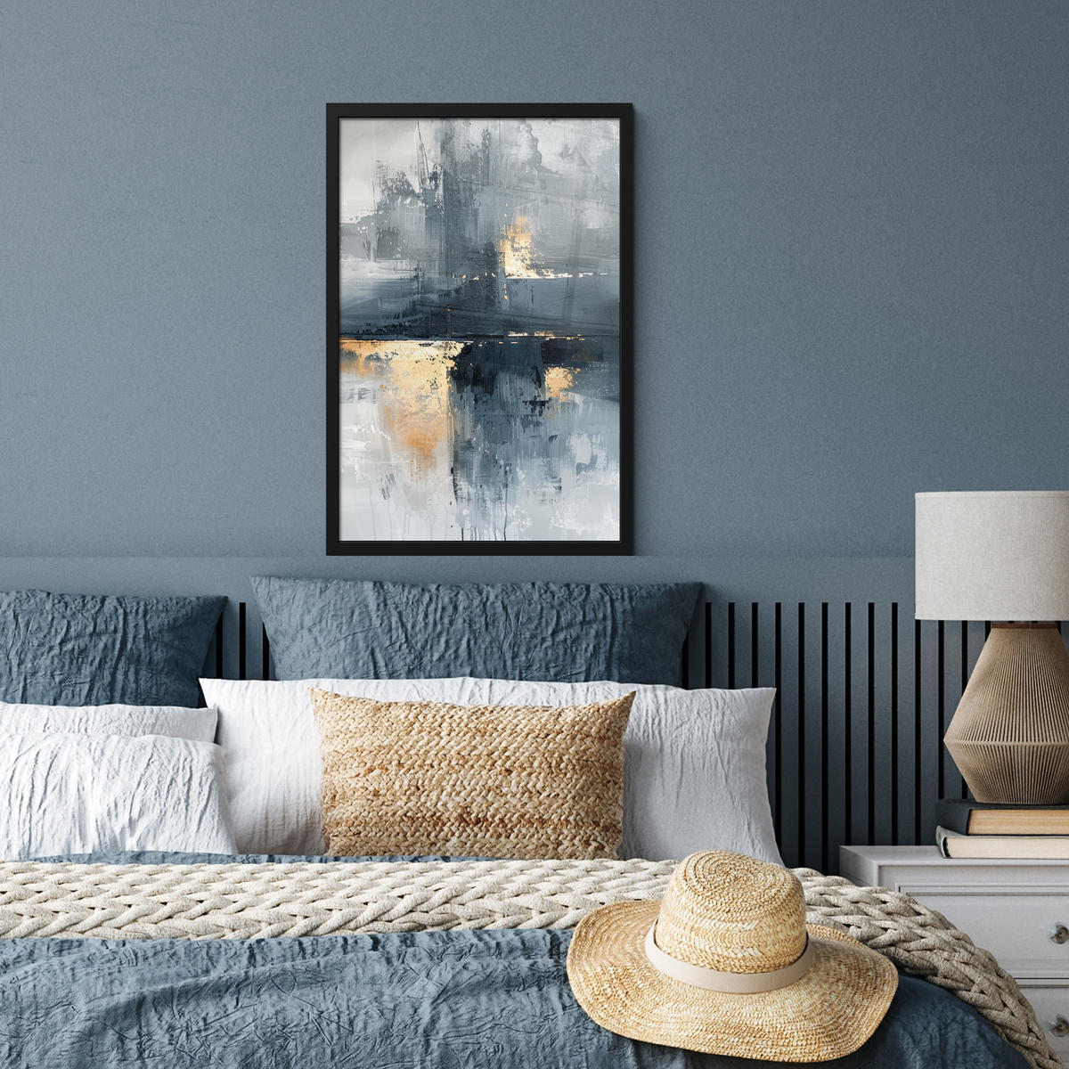 GERAHMTES BILD Kunst - Grau - Gold - Abstrakt 40x60 cm - Dunkelgrau, Papier (40/60cm) - MuchoWow