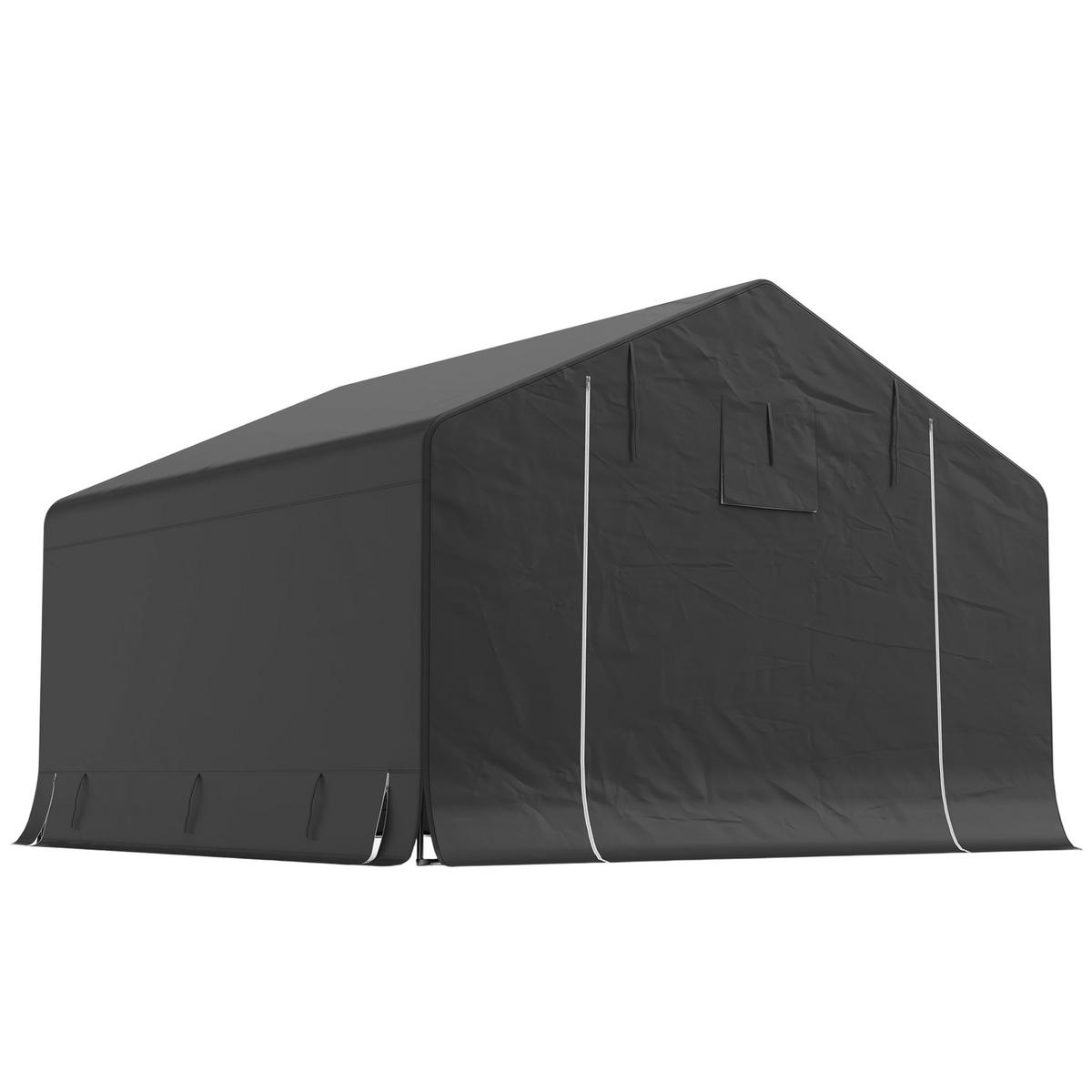 GARTENHAUS, aufrollbare Tür mit Reißverschluss 300 x 300 x 210 cm ,dunkelgrau - Dunkelgrau, Metall (300/210/300cm) - Vallsero