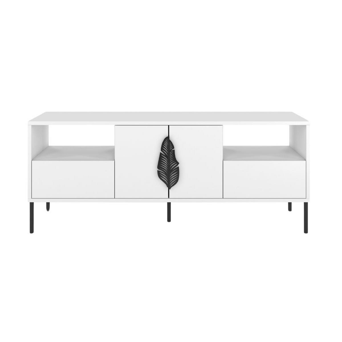 LOWBOARD Merlin, Weiß, Schwarze Details - Schwarz/Weiß, Holzwerkstoff/Metall (138/60/40cm) - Skandica