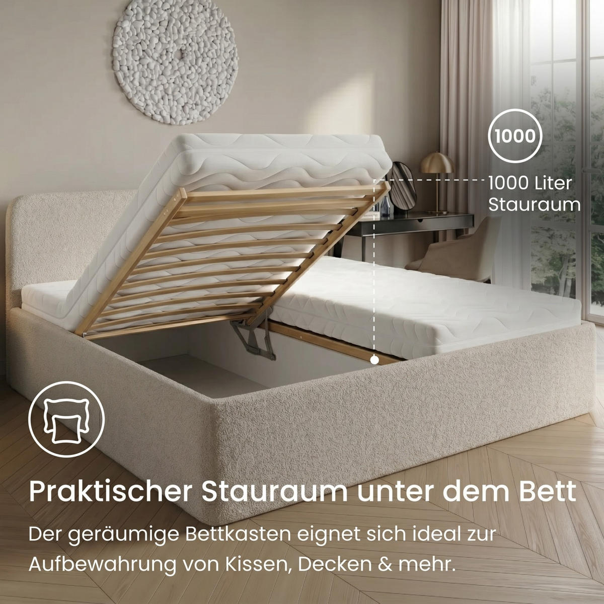 POLSTERBETT 160x200 cm Bonnell-Matratze H2 Bouclé Creme - Creme, Textil (160/200cm) - Home Collective