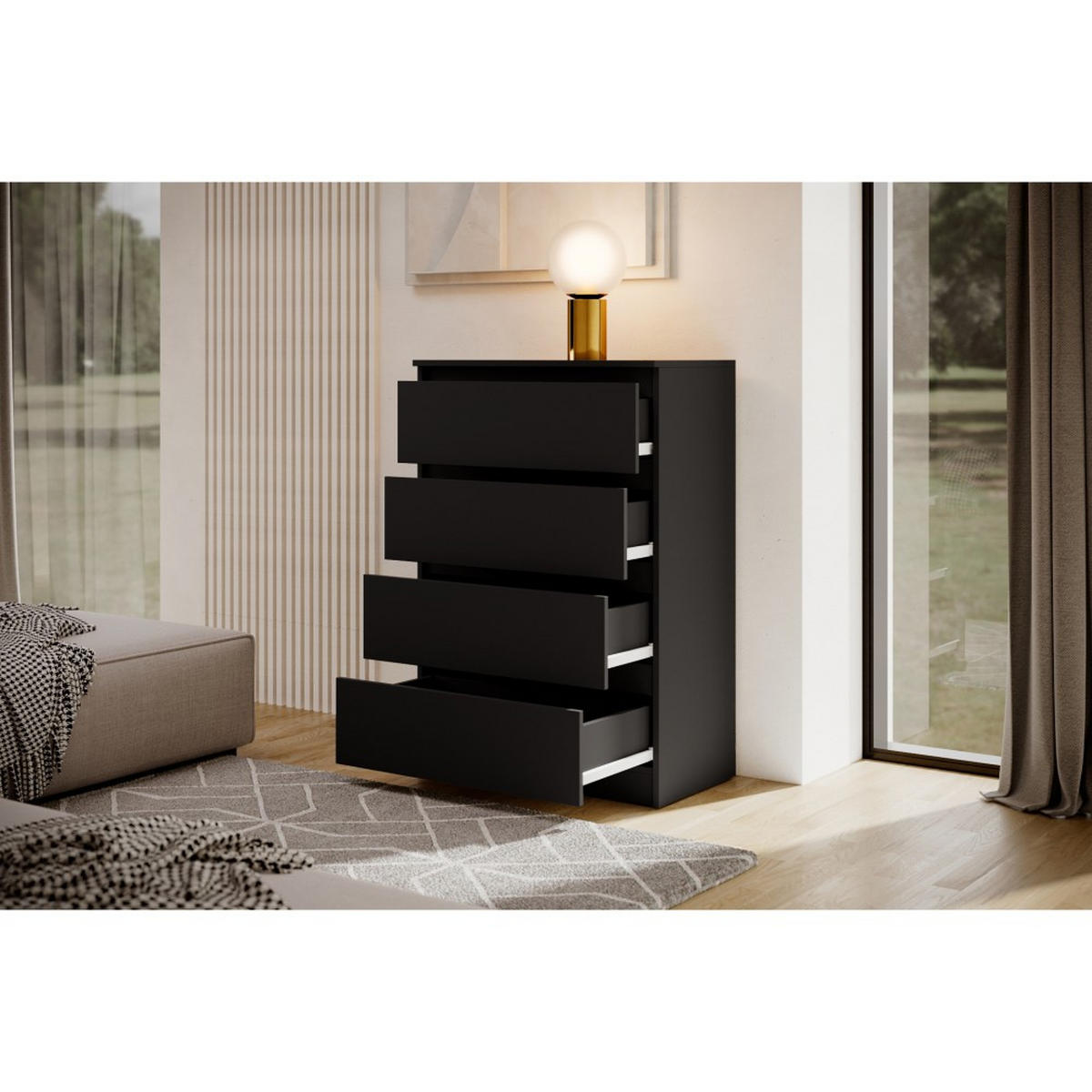 KOMMODE Lemon 70 cm mit vier Schubladen schwarz matt - Schwarz, Holzwerkstoff (70/102/39cm) - Beautysofa