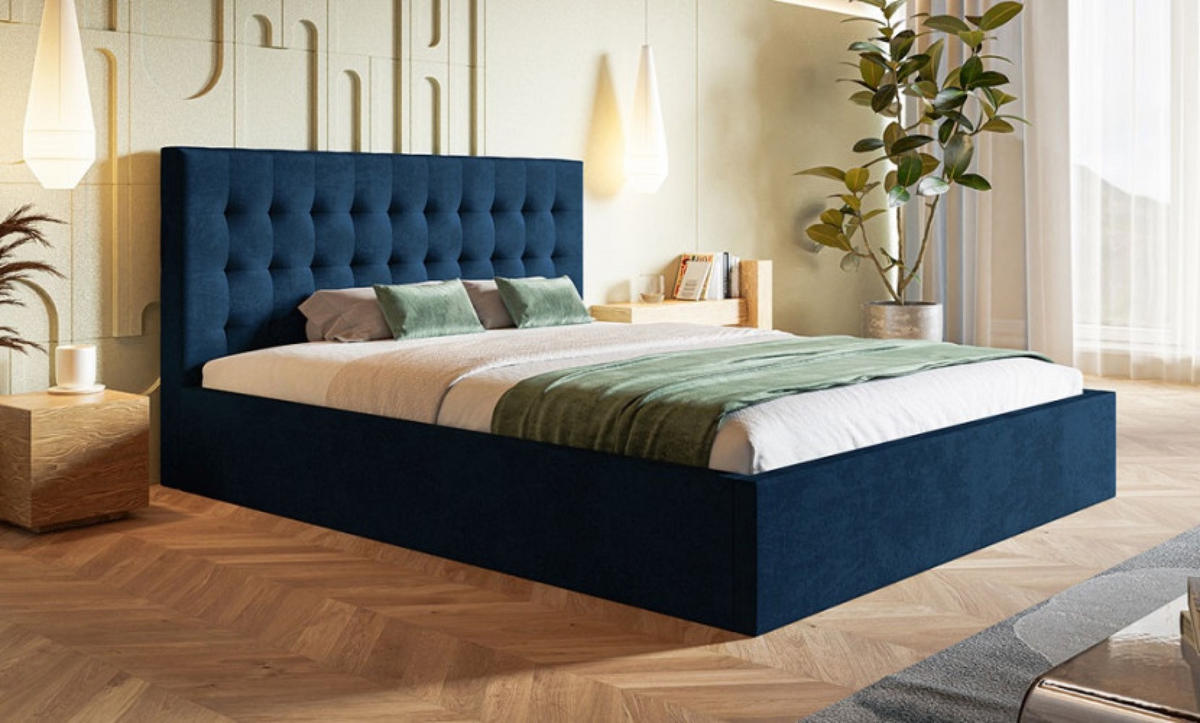 BETT Blau SIM 2 Gepolstert 160x200 cm - Blau/Schwarz, Kunststoff/Textil (160/200cm) - Sepro Meble