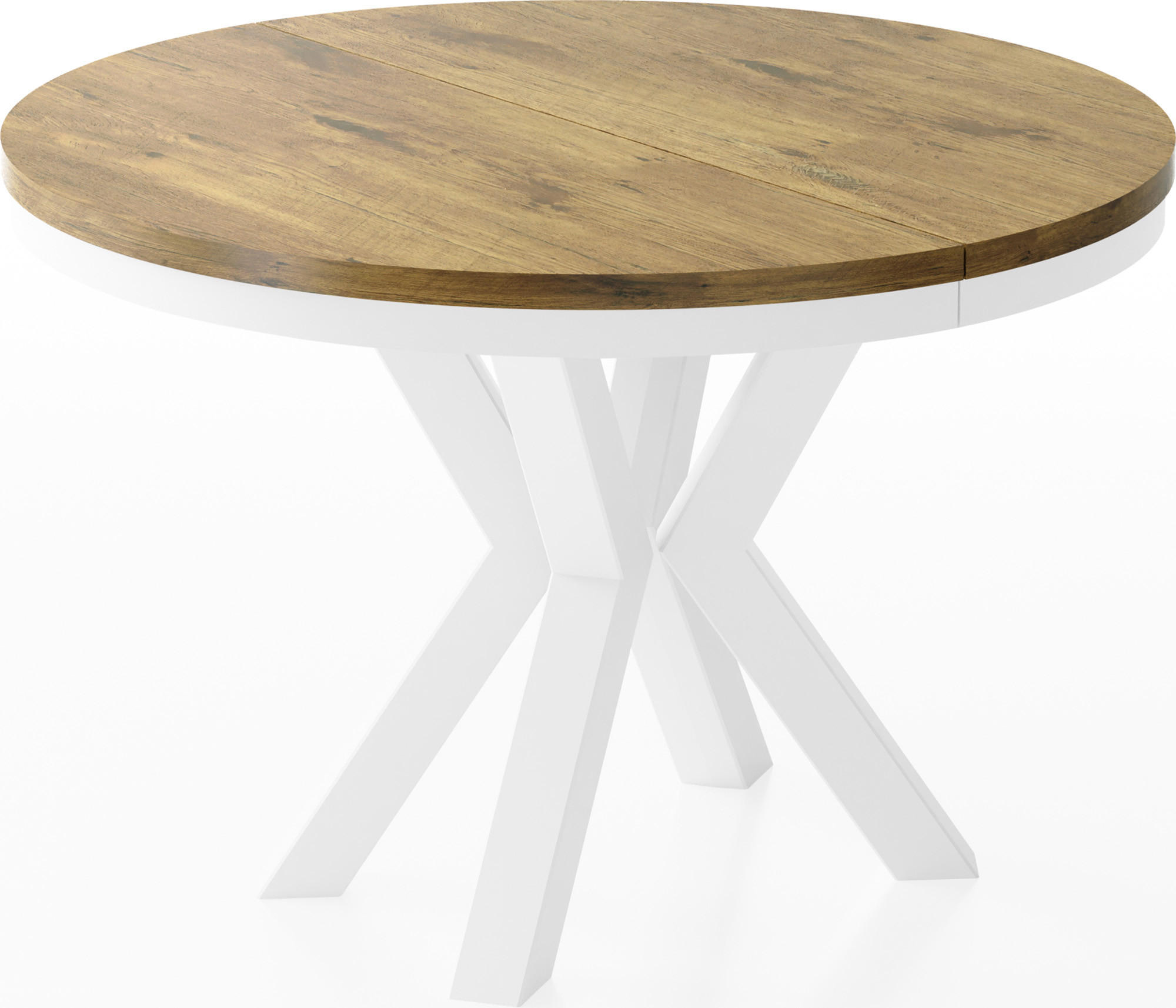 ESSTISCH Clara Weiß runder ausziehbarer, Lancelot Eiche 100-180/100/76 cm - Eichefarben/Weiß, Holzwerkstoff/Metall (100/100/76cm) - WFL GROUP