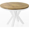 ESSTISCH Clara Weiß runder ausziehbarer, Lancelot Eiche 100-180/100/76 cm - Eichefarben/Weiß, Holzwerkstoff/Metall (100/100/76cm) - WFL GROUP
