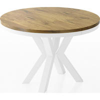 ESSTISCH Clara Weiß runder ausziehbarer, Lancelot Eiche 120-200/120/76 cm - Eichefarben/Weiß, Holzwerkstoff/Metall (120/120/76cm) - WFL GROUP
