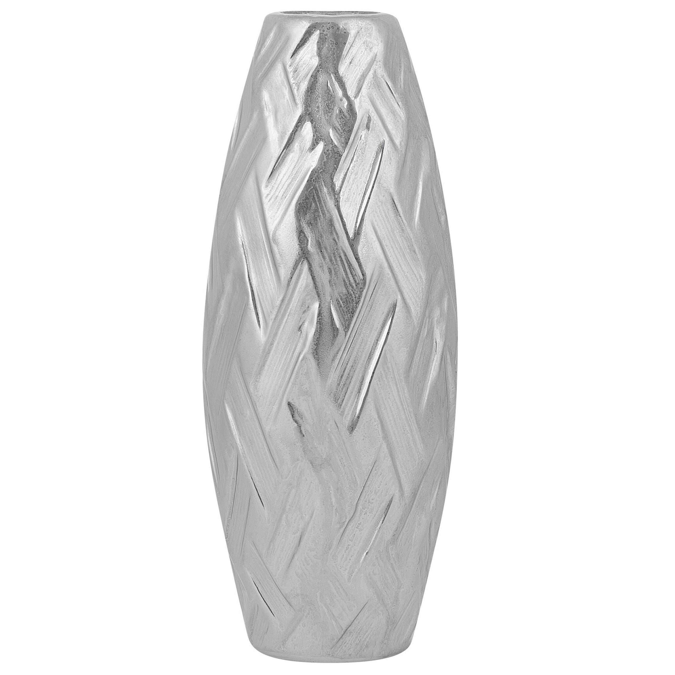 DEKOVASE Steinzeug silber Arpad - Silberfarben, Stein (33cm) - Beliani