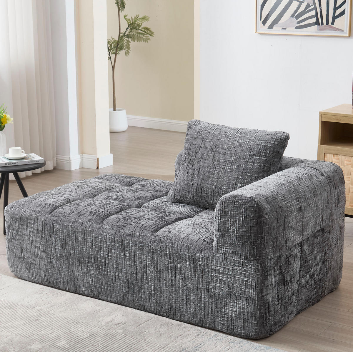 SOFA mit Chaiselongue 158 x 90 cm Chenille Grau - Grau, Kunststoff (90/60/158cm) - Meubliv