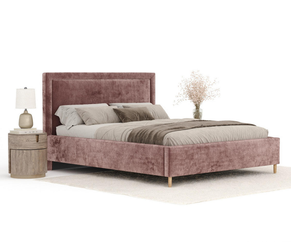 POLSTERBETT Ordina Rosa 160/200 cm im Chenille-Stoff - Pink/Naturfarben, Holz/Holzwerkstoff (160/200cm) - Maison de Reve