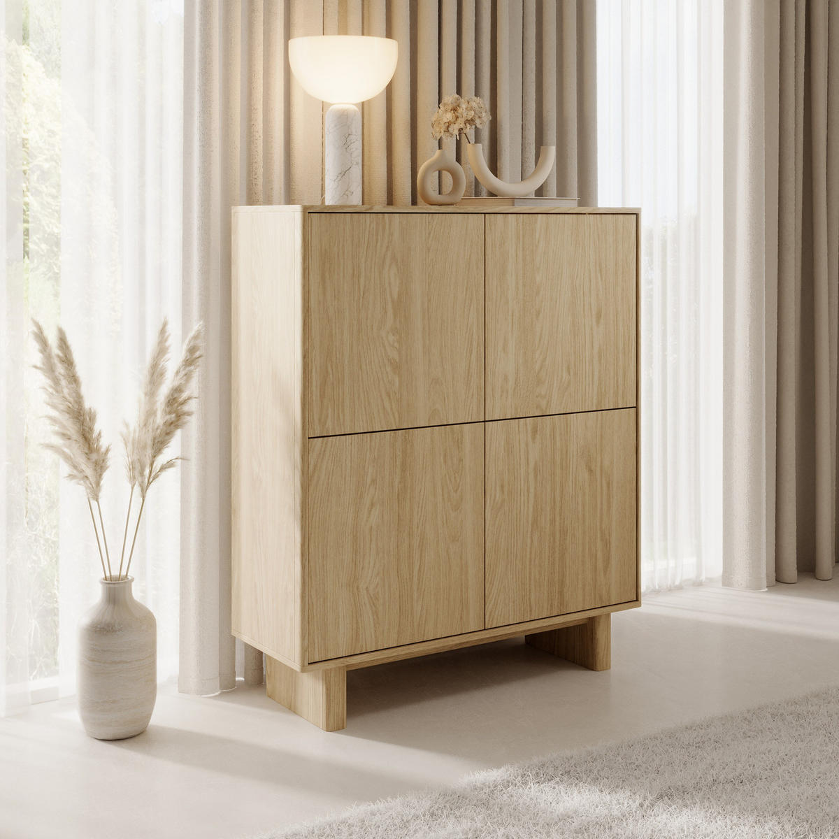 HIGHBOARD VIRONE (Geölte Eiche, 4 Türen, Push-to-Open, hohe Füße) - Eichefarben, Holz/Holzwerkstoff (103/124/38cm) - Ravio