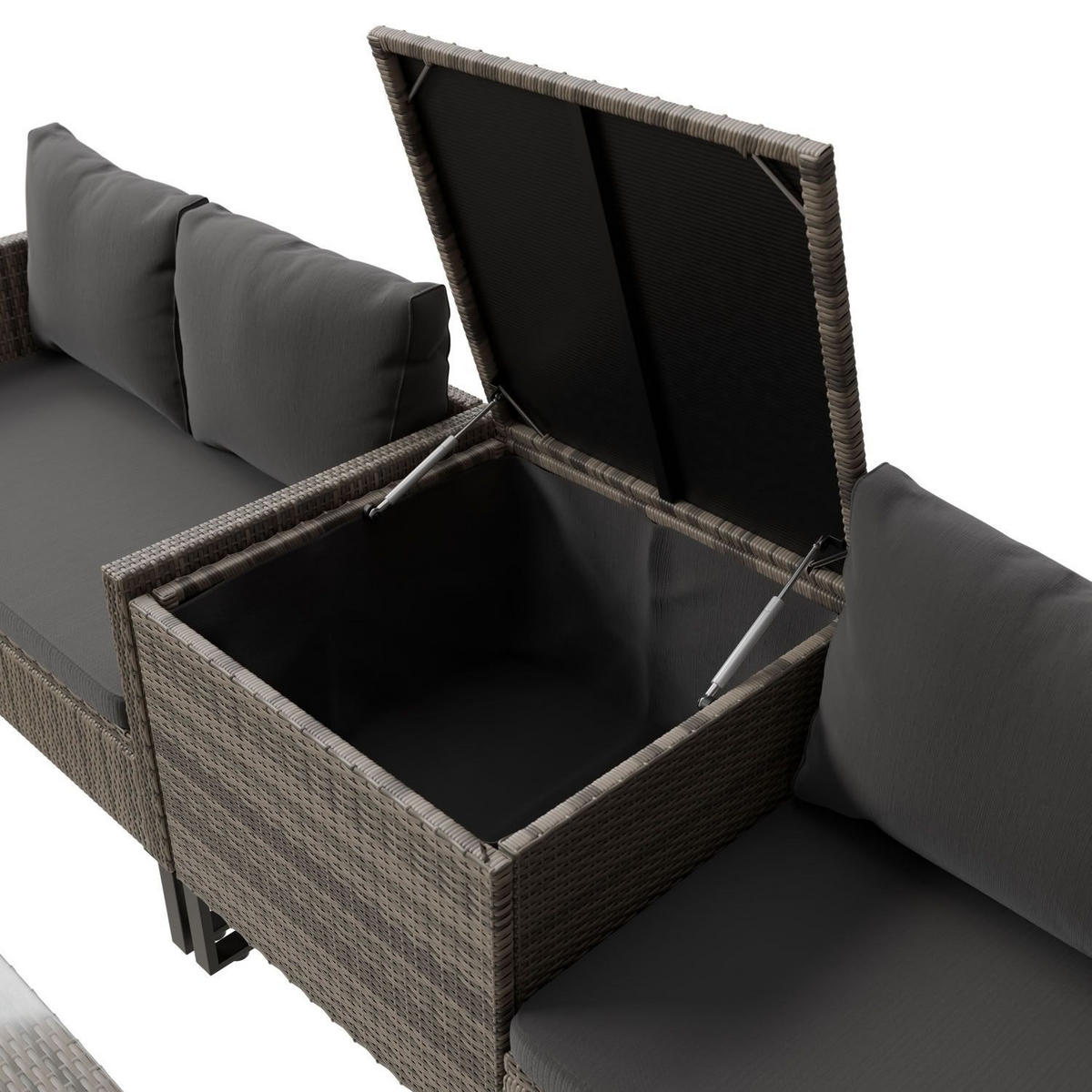 LOUNGEGARNITUR Santorini grau inkl. Abdeckung - Grau, Kunststoff/Metall - Juskys