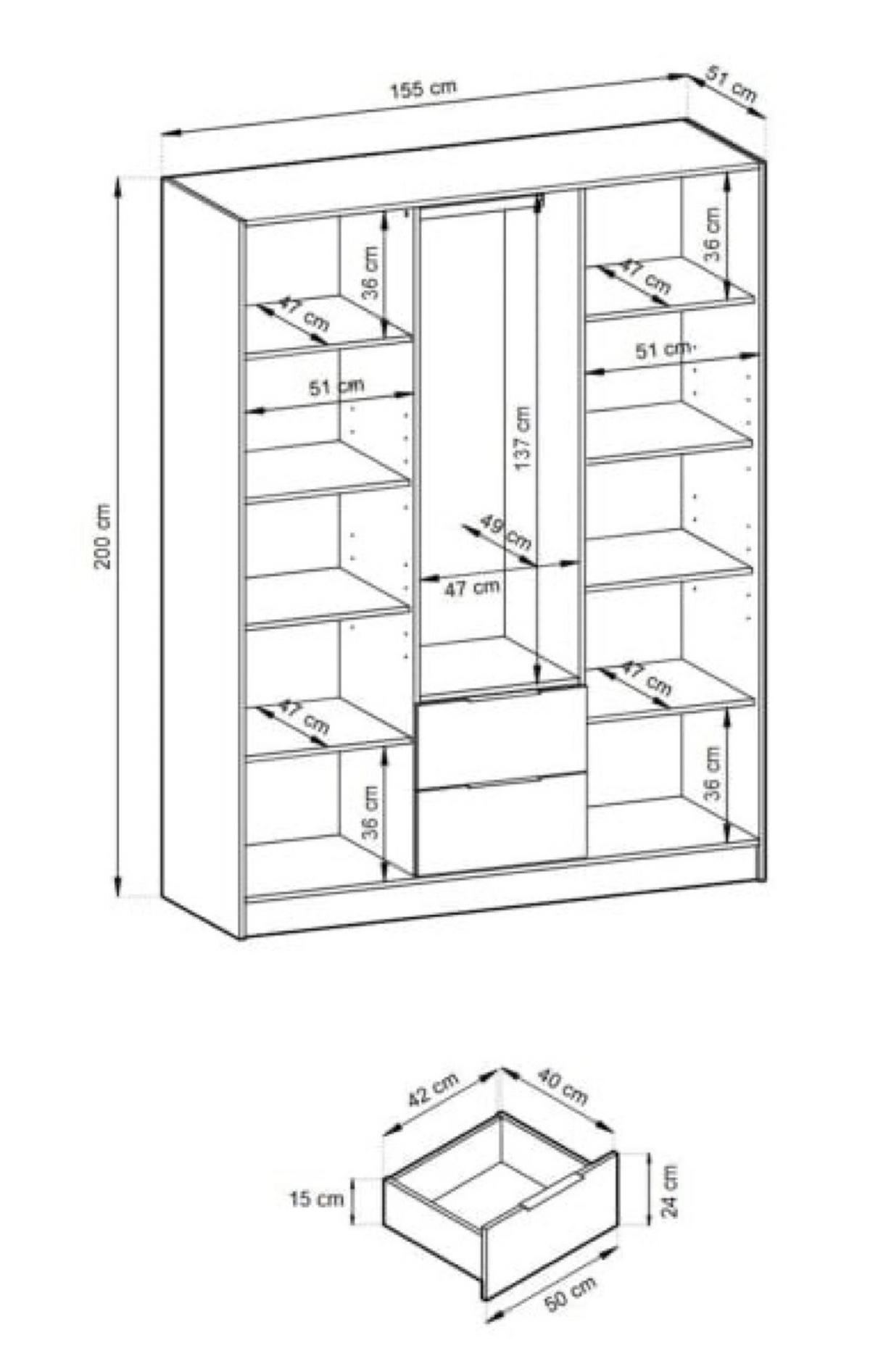 SCHRANK Grau KELLY Dreitürig Mit Lamellen 155 cm Mit Regalen - Grau, Holzwerkstoff (155/200/51cm) - Sepro Meble