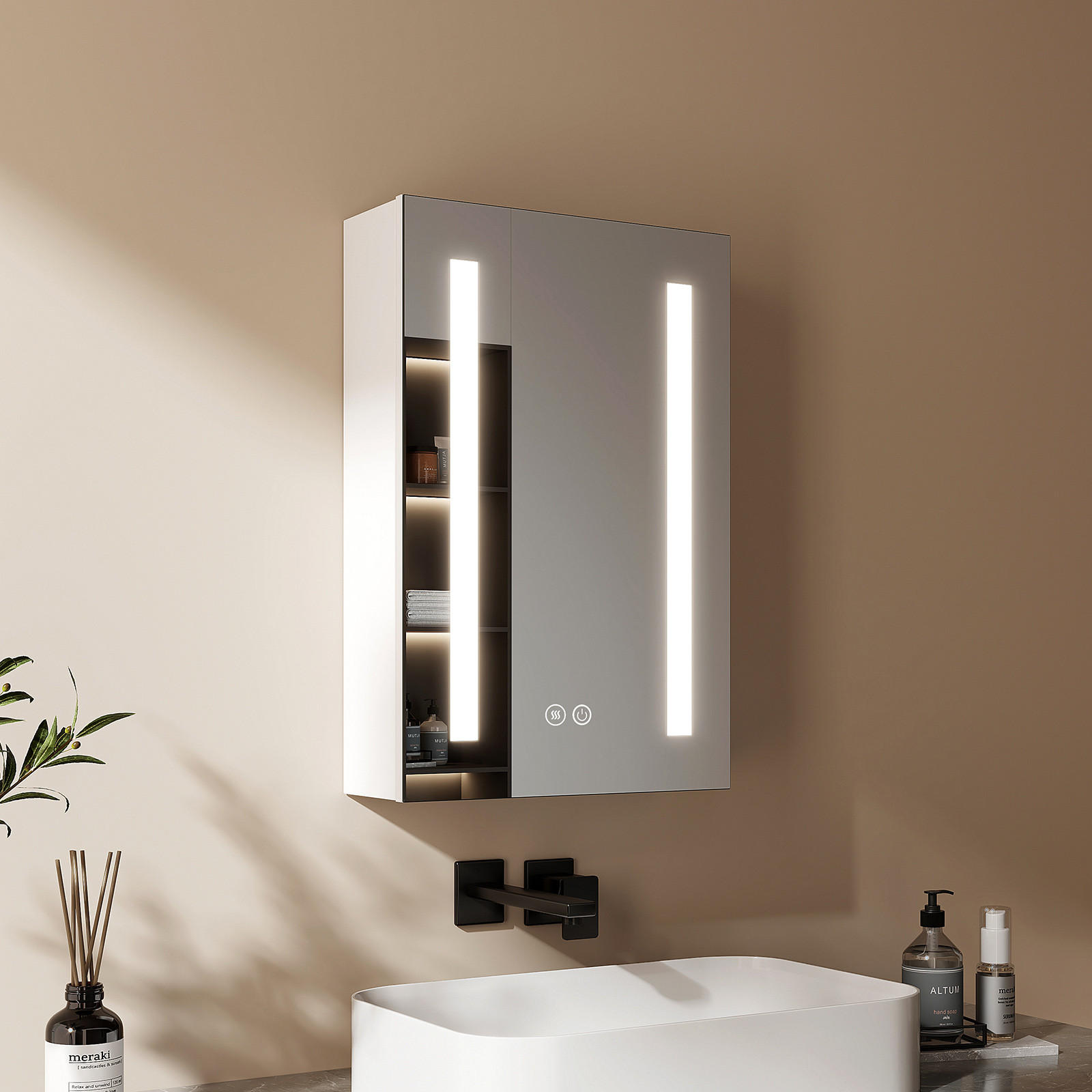 SPIEGELSCHRANK mit Beleuchtung silberweiß 60/40/14,5 - Weiß, Metall (40/60/60cm) - EMKE