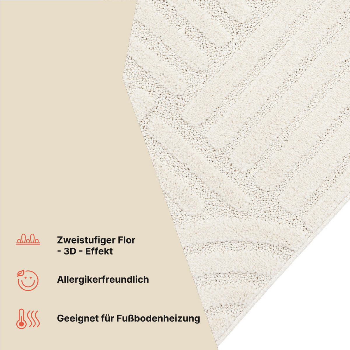 KURZFLORTEPPICH LINEA creme Patchworkmuster 3D-Struktur 140/200 cm - Creme, Textil (140/200cm) - Tapiso