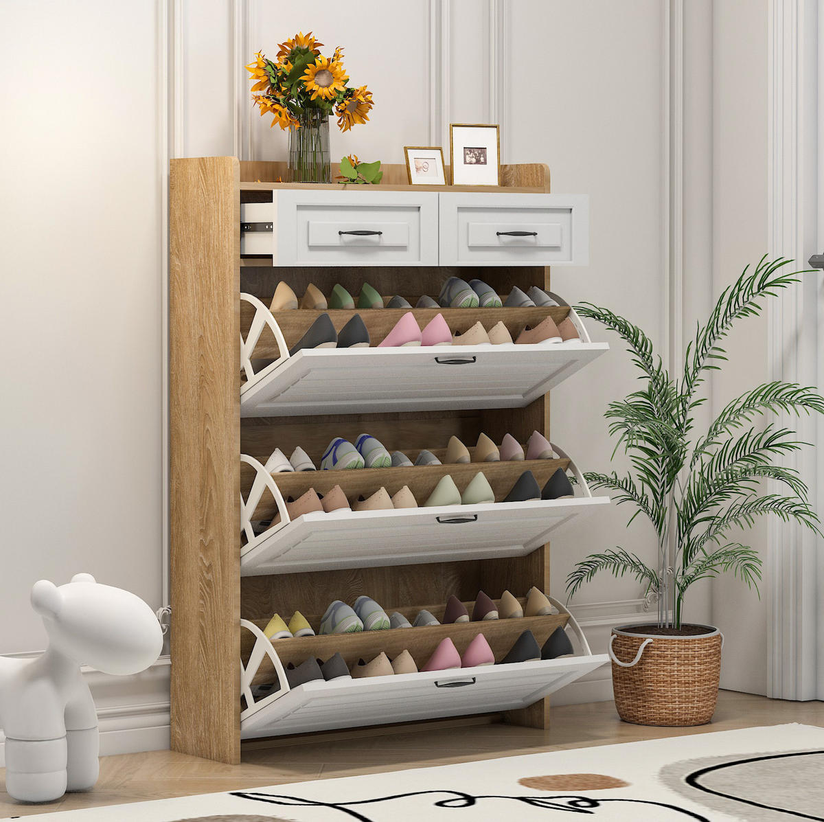 SCHUHSCHRANK aus Spanplatte 80x23,5x131cm in Weiß mit Kippsicherung - Weiß, Holzwerkstoff (80/131/23.5cm) - Modfu