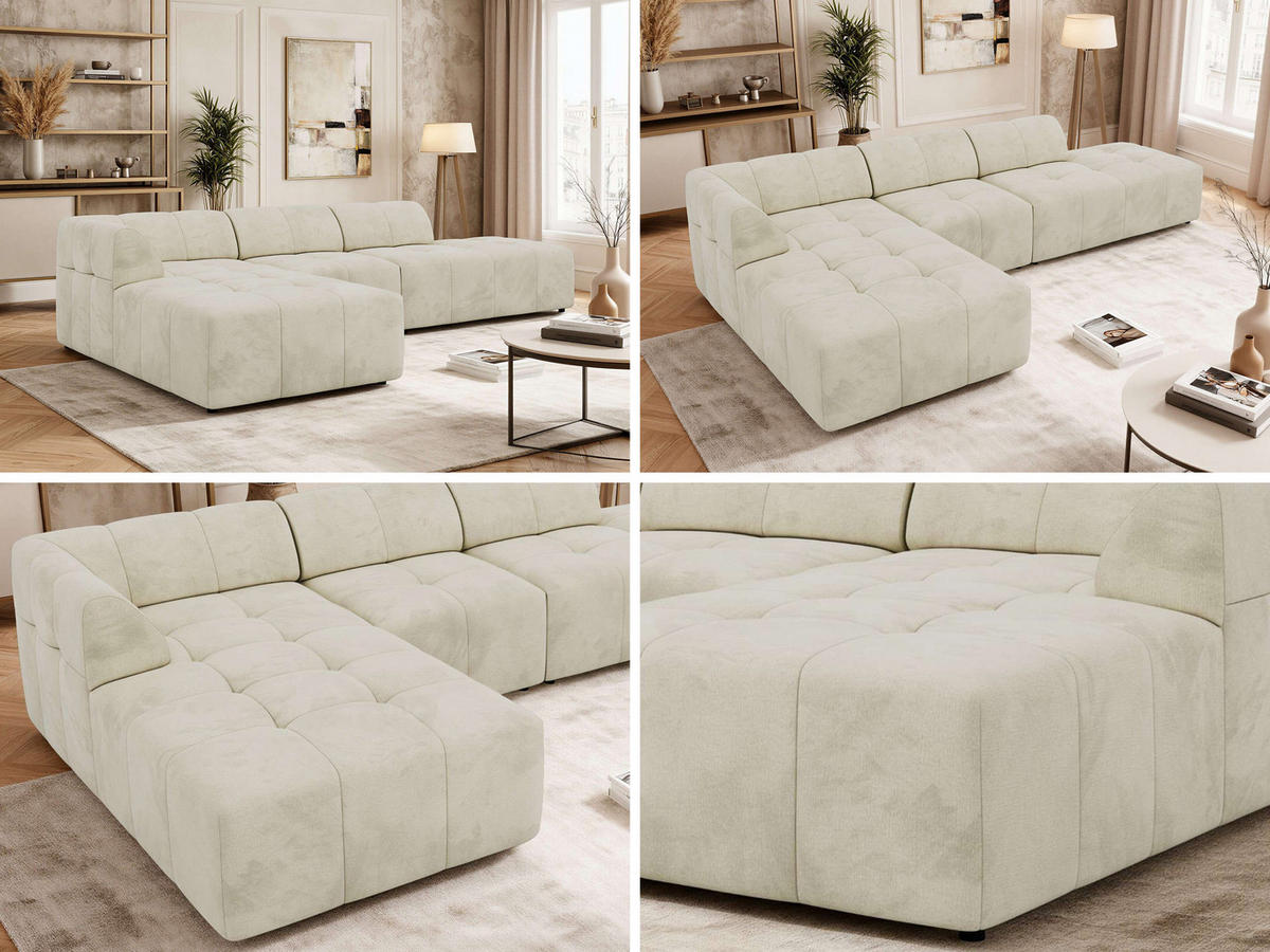 ECKSOFA GRIDA 3M L Beige Velvet - Links - Beige/Schwarz, Kunststoff/Textil (335/176cm) - MKS