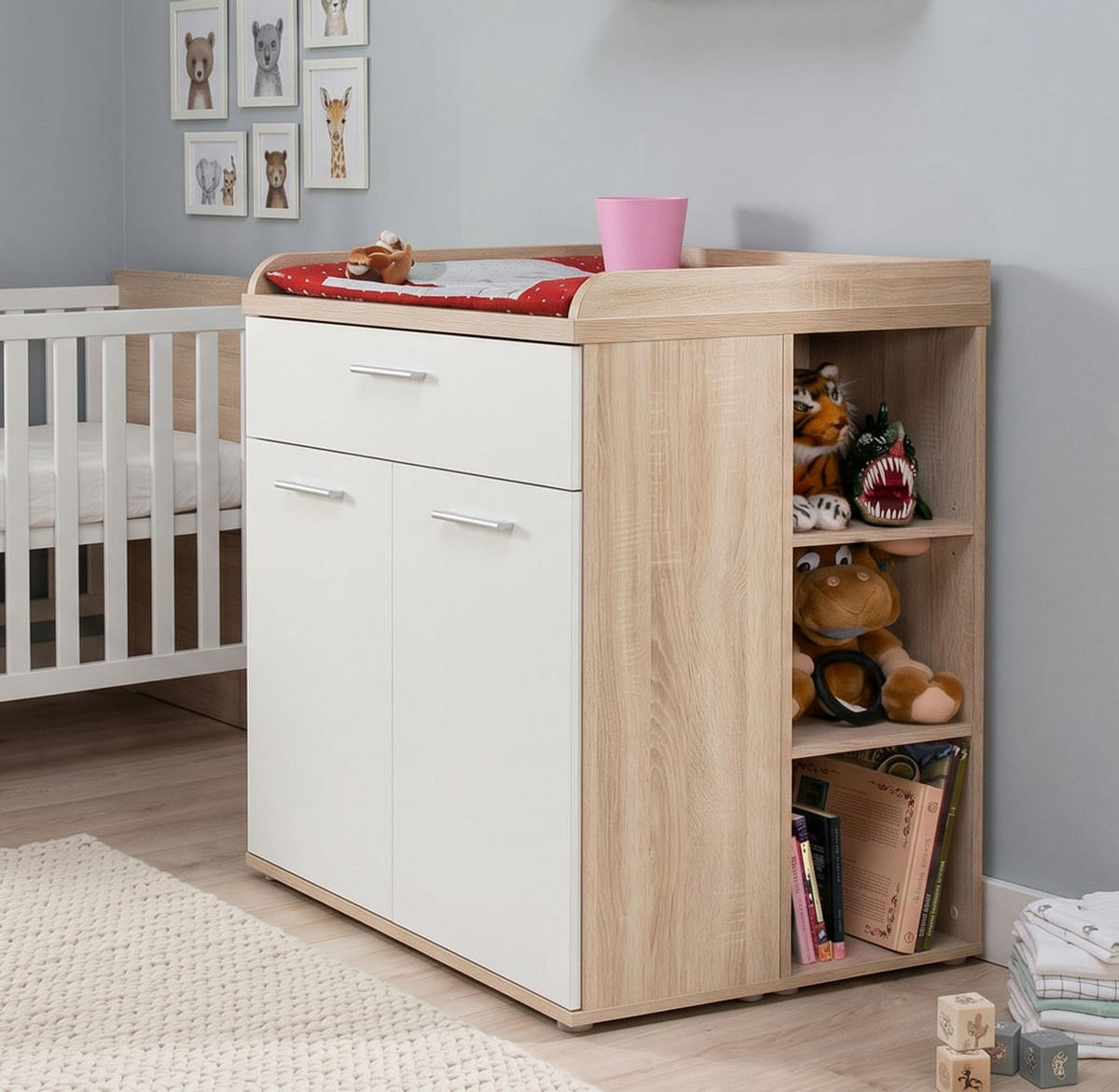 WICKELKOMMODE Winnie Eiche Sonoma / weiß 80 / 34 / 93cm - Eichefarben/Weiß, Holzwerkstoff/Kunststoff (80/93/34cm) - Feldmann-Wohnen