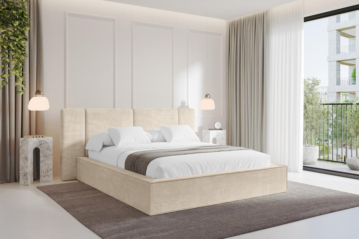 POLSTERBETT mit Bettkasten und Lattenrost, Bett mit Matratze H3/H4 - RIVO 120x200 Beige - Creme, Holzwerkstoff/Textil (120/200cm) - ALTDECOR