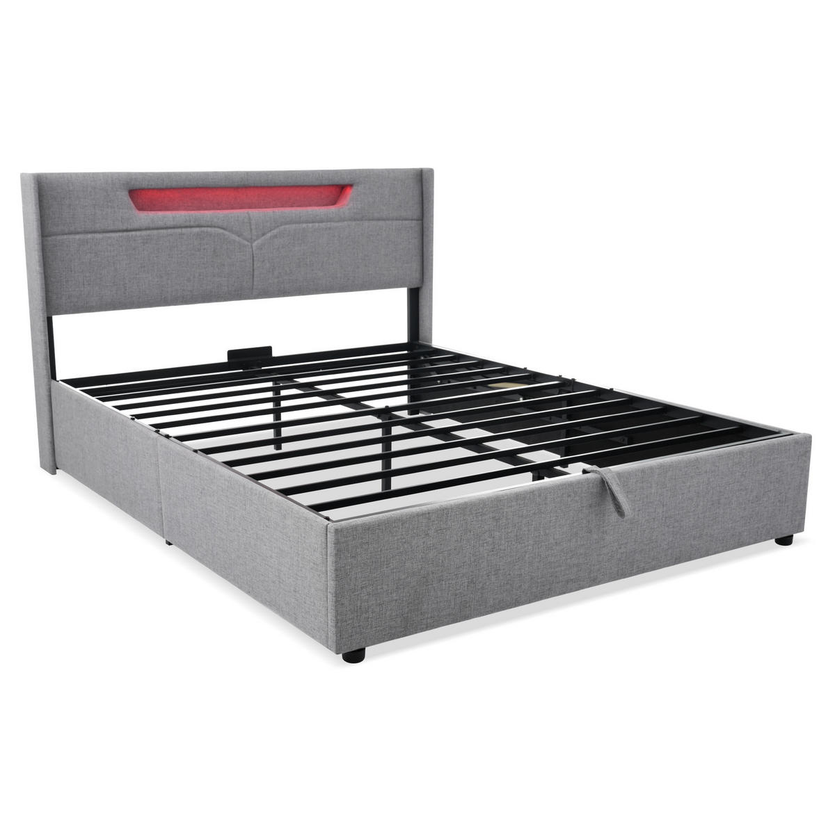 POLSTERBETT 160/200 cm Grau mit LED-Beleuchtung und USB-Anschlüssen - Grau, Textil (160/200cm) - OKWISH