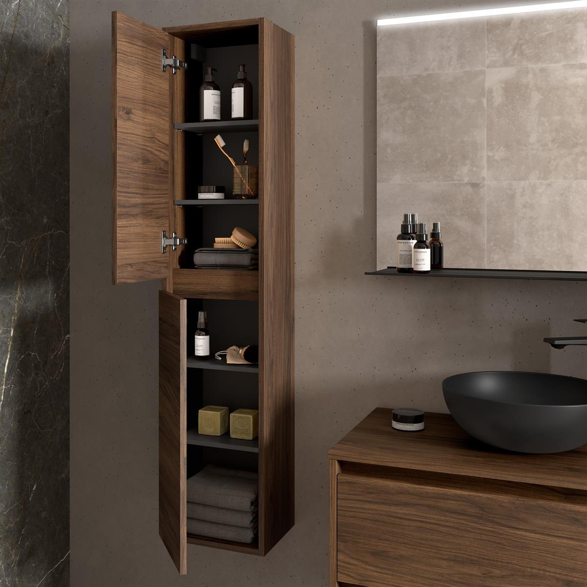 HOCHSCHRANK NOJA 1400 mm Nussbaum - Walnussfarben, Holz/Holzwerkstoff (30/140/24cm) - Salgar