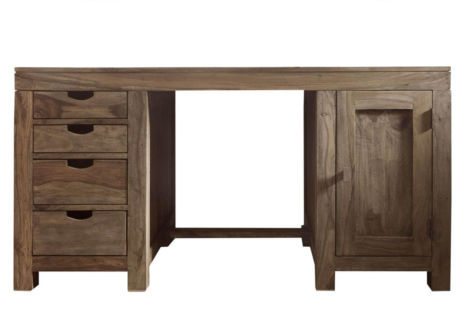 SCHREIBTISCH Sheesham 150x75x78 grau geölt NATURE GREY #70 - Grau, Holz (75/150/78cm) - Massivmoebel24