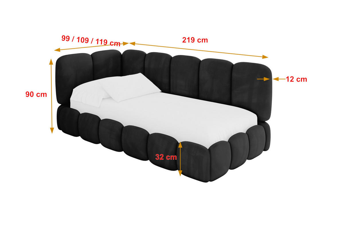 EINZELLBETT Jugendbett mit Bettkasten, Rechts - AVRY 100x200 Schwarz - Anthrazit/Schwarz, Holzwerkstoff/Textil (100/200cm) - ALTDECOR