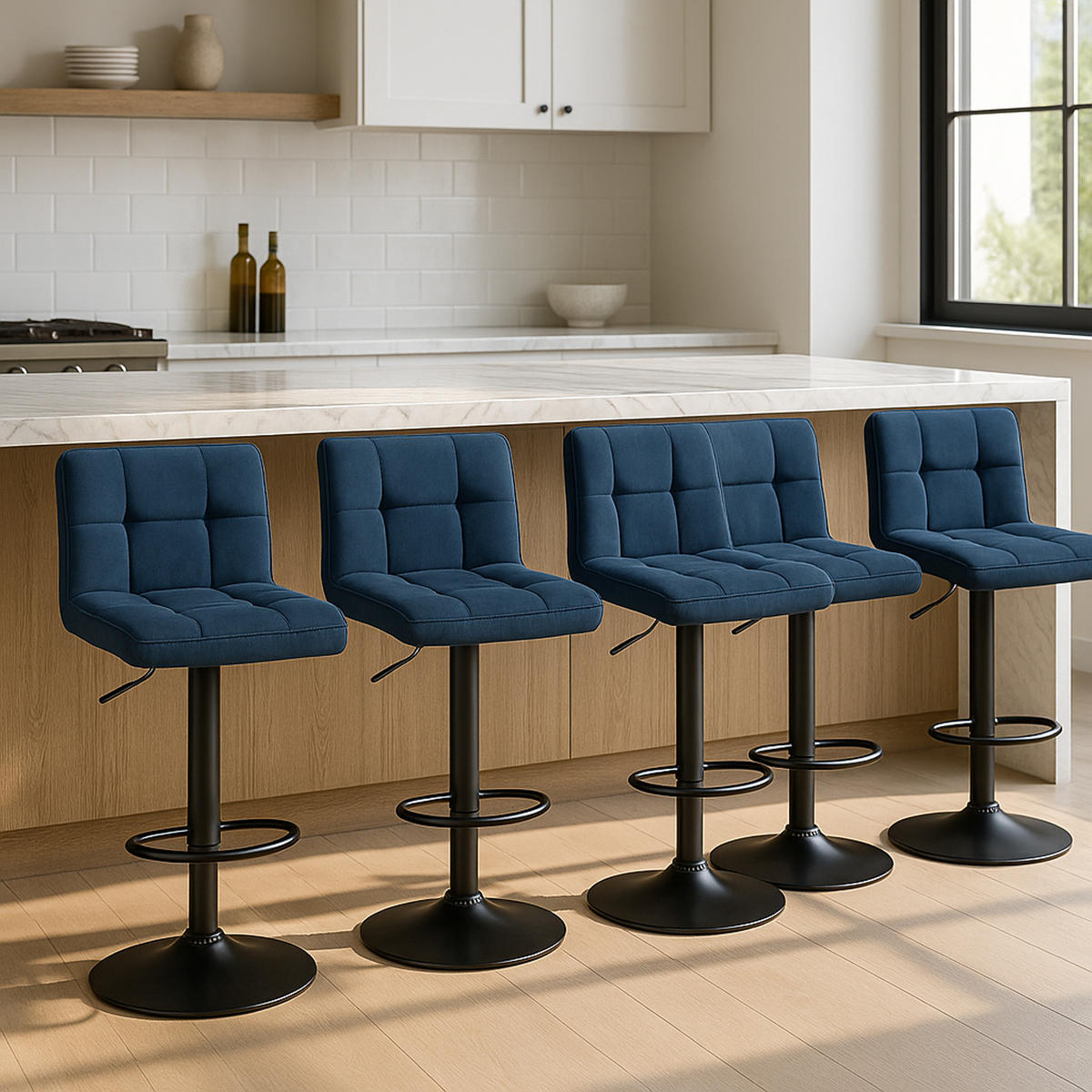 BARHOCKER 2er Set Fenai Samt blau - Blau/Schwarz, Textil/Metall (40/106/40cm) - TPFLiving