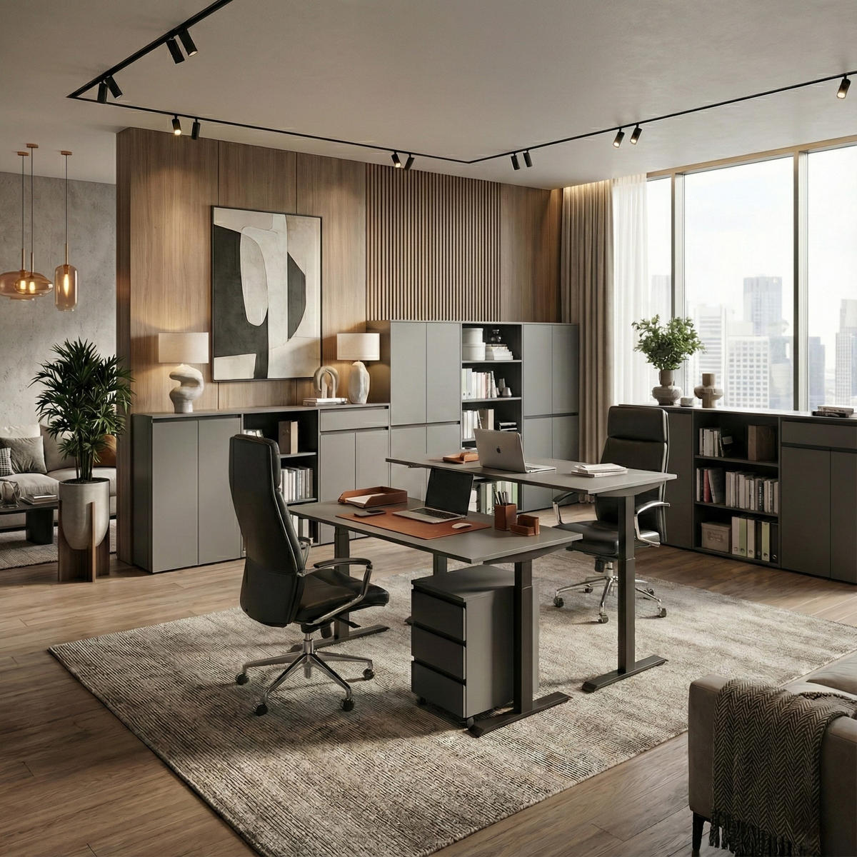 SCHREIBTISCH höheneinstellbar "Stuttgart" 68-91cm Graphit 160x80cm, C-Fuß - Schwarz, Holzwerkstoff/Metall (80/160/91cm) - KADIMA DESIGN