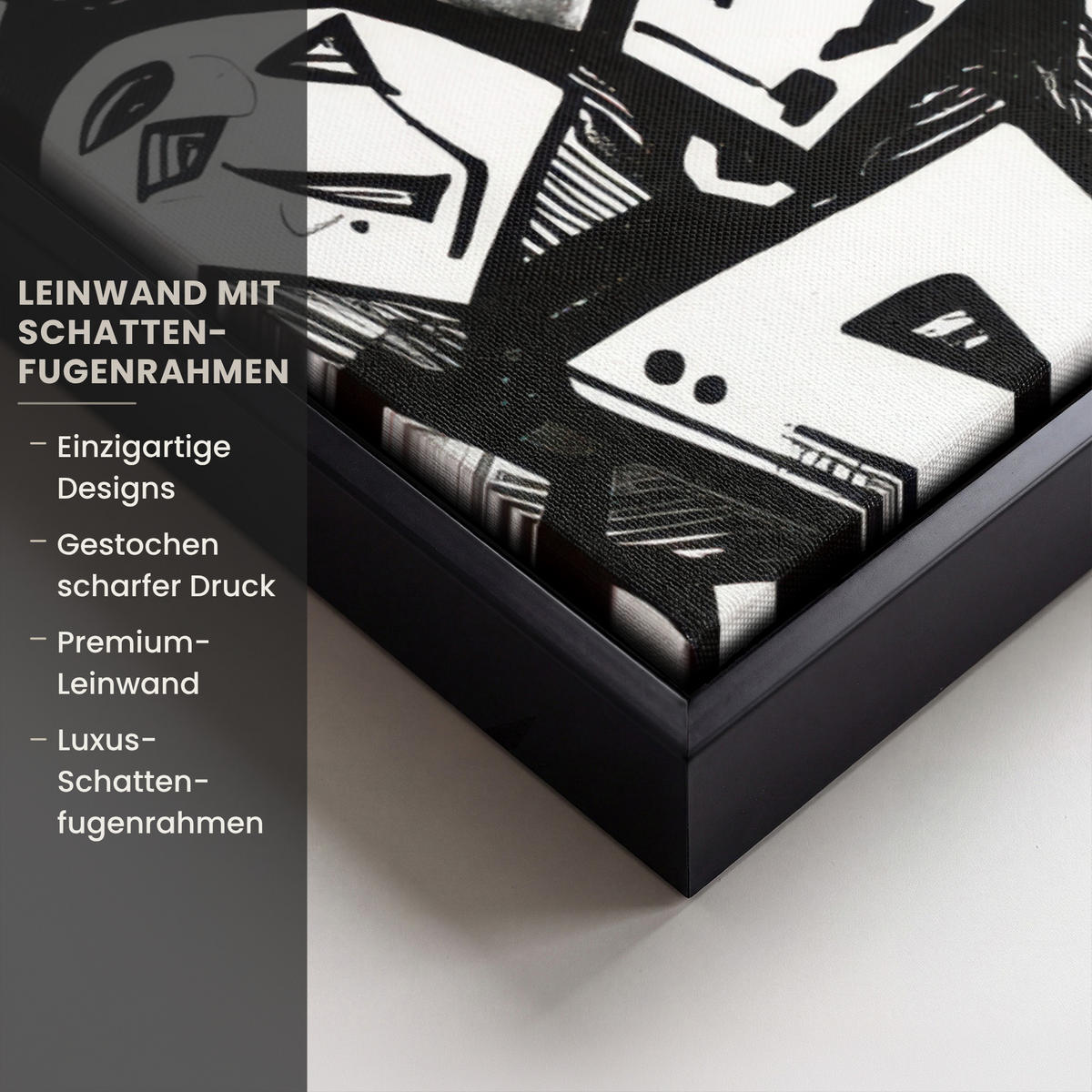 LEINWAND Bilder mit Rahmen - Formen - Buchstaben - Graffiti - Schwarz - 50x50 - Schwarz, Textil (50/50cm) - MuchoWow