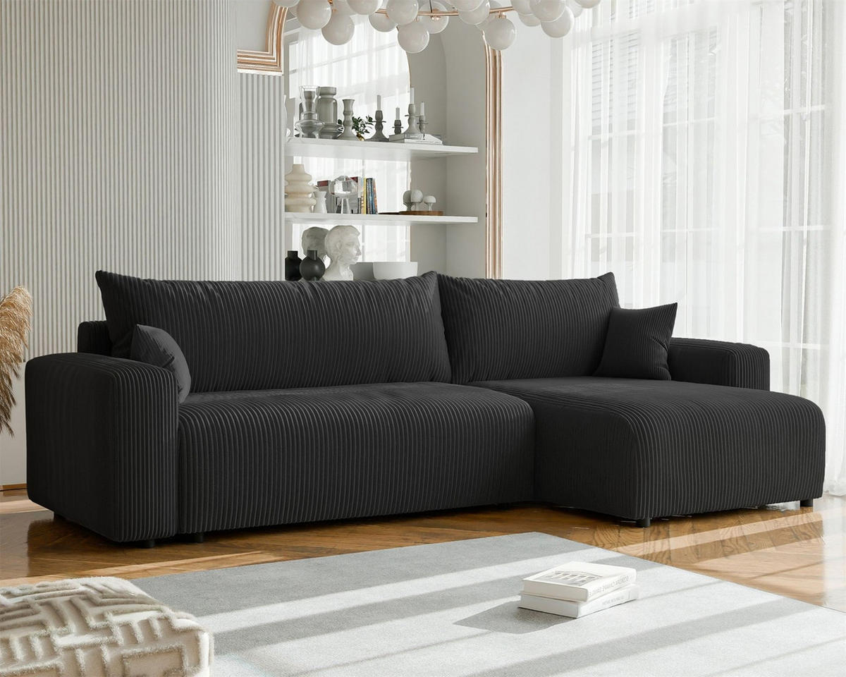 ECKSOFA Luna Max Mit Schlaffunktion - Schwarz, Holzwerkstoff/Textil (145/278cm) - Fun Möbel