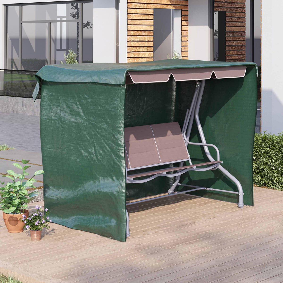 ABDECKUNG Für Hollywoodschaukel DE-06982 3-Sitzer, wasserdicht & winterfest Grün - Dunkelgrün, Kunststoff (155/150/215cm) - ComfortXL