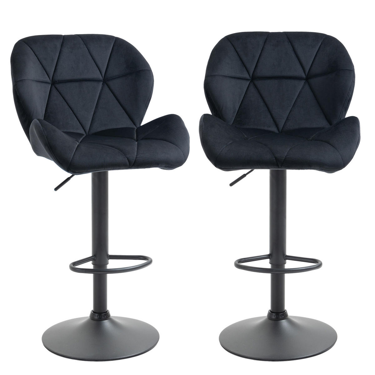 BARHOCKER 2er-Set DE-08016 drehbar, höhenverstellbar, Samt Touch, armlos Schwarz - Schwarz, Metall (57.5/93/51.5cm) - ComfortXL
