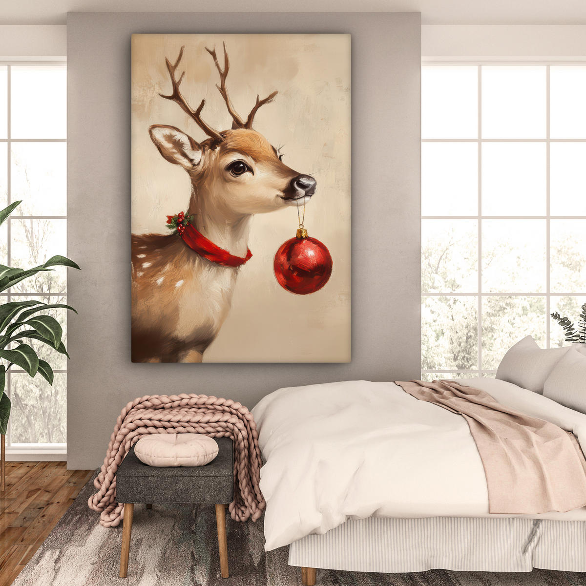 SLIKA NA PLATNU Božič 90x140 cm - svetlo rjava, tekstil (90/140cm) - MuchoWow
